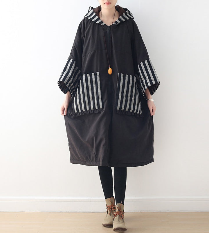 Vintage Zip-Up Cotton Hooded Coat with Long Sleeves and Padding