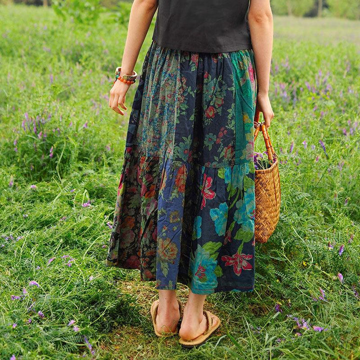 Red Boho Cotton A-Line Skirt with Pockets for Women-Women's Skirts-Thebesttailor-Thebesttailor