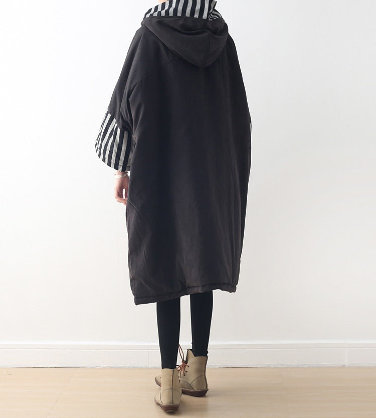 Vintage Zip-Up Cotton Hooded Coat with Long Sleeves and Padding