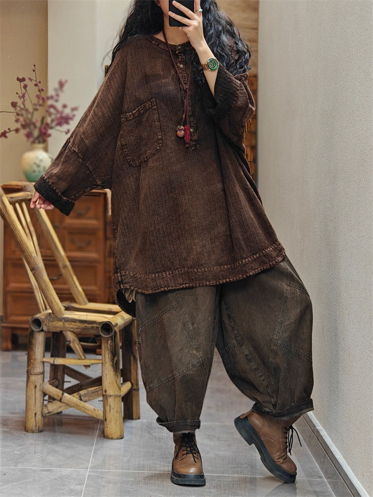 loose batwing sleeve cotton tunic blouse