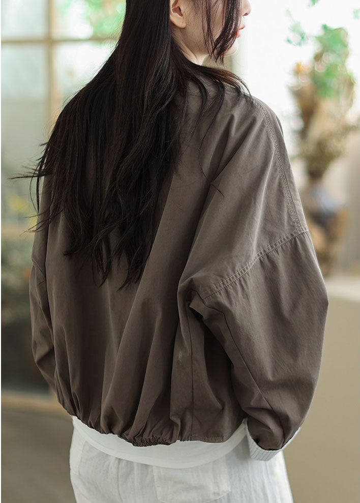 Trendy Fall Outfits Cotton Cropped Cardigan with Stand Collar Top