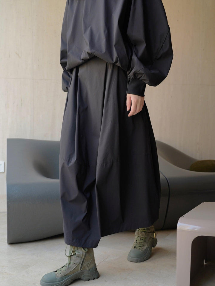 Elastic waist skirt with loose silhouette A-line skirt with pockets Thebesttailor