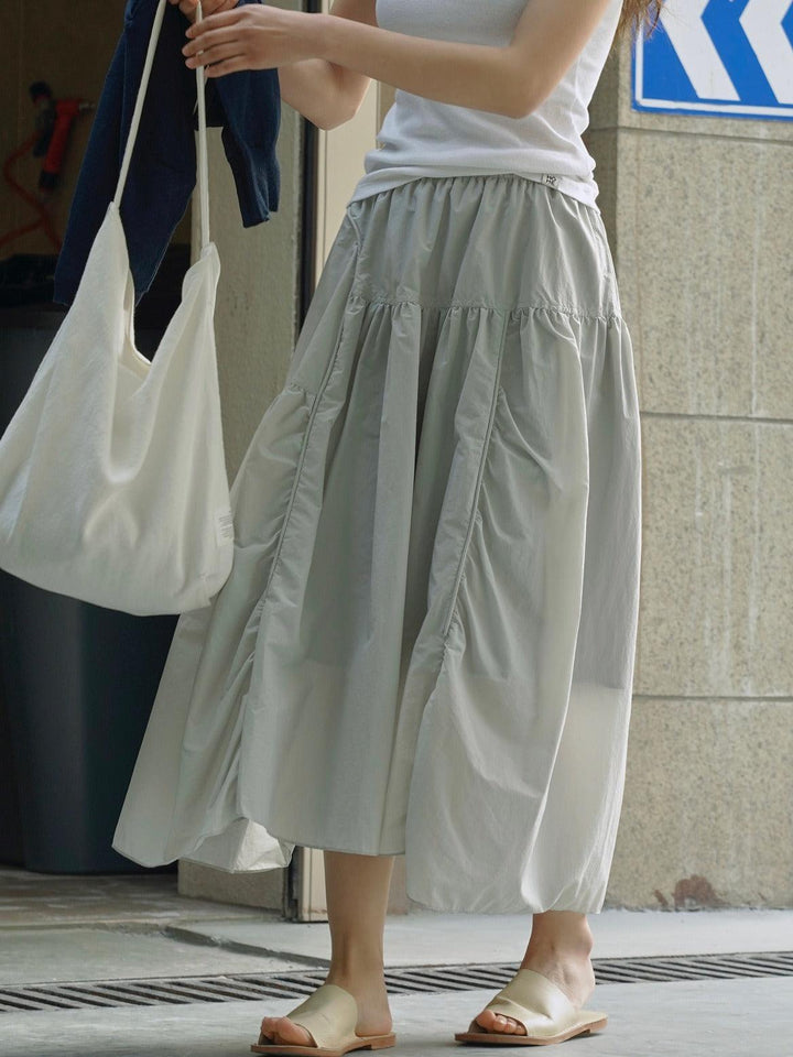 Summer elastic waist, lightweight and breathable half length long skirt for women in pink, perfect for stylish outings.