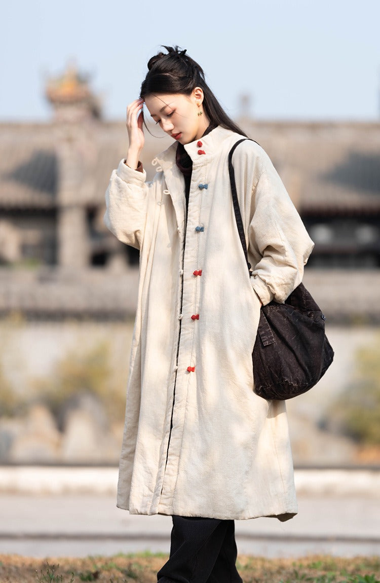 Women's Winter Christmas Linen Quilted Midi Coat