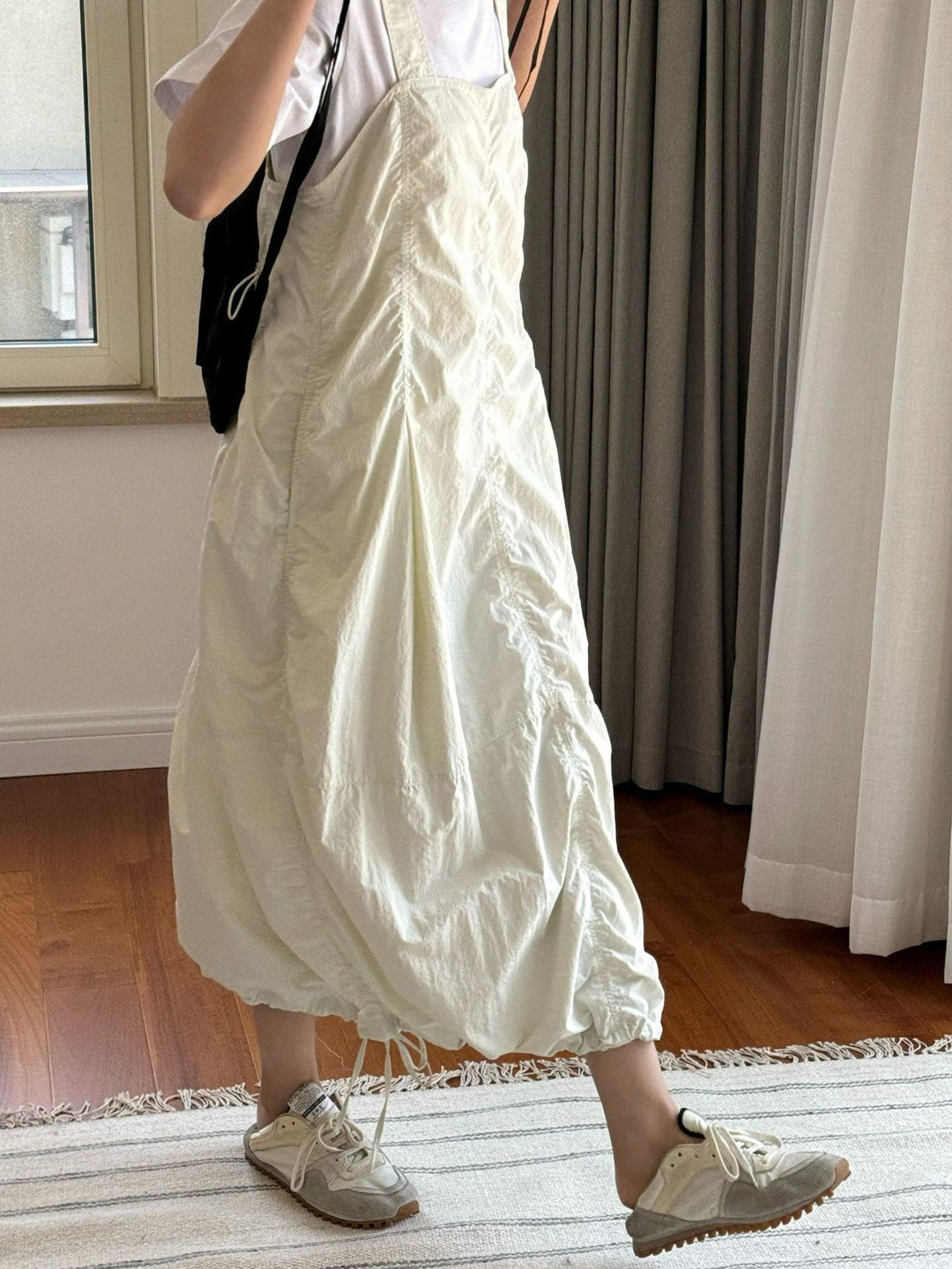 Summer casual drawstring pleated overalls dress workwear dress Thebesttailor
