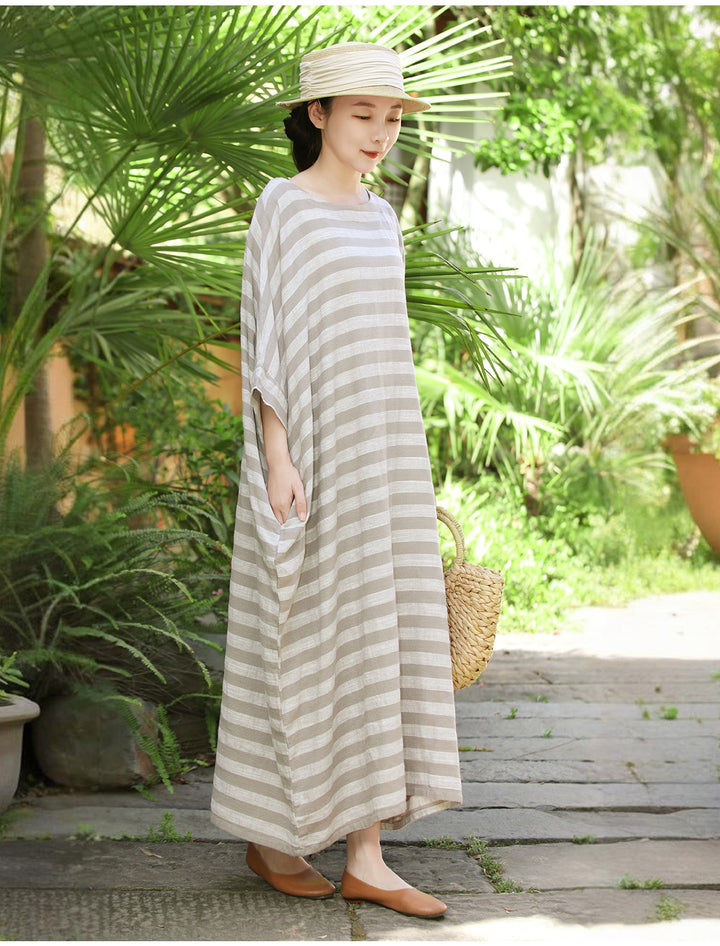 Summer Linen Oversized Striped Dress for Women