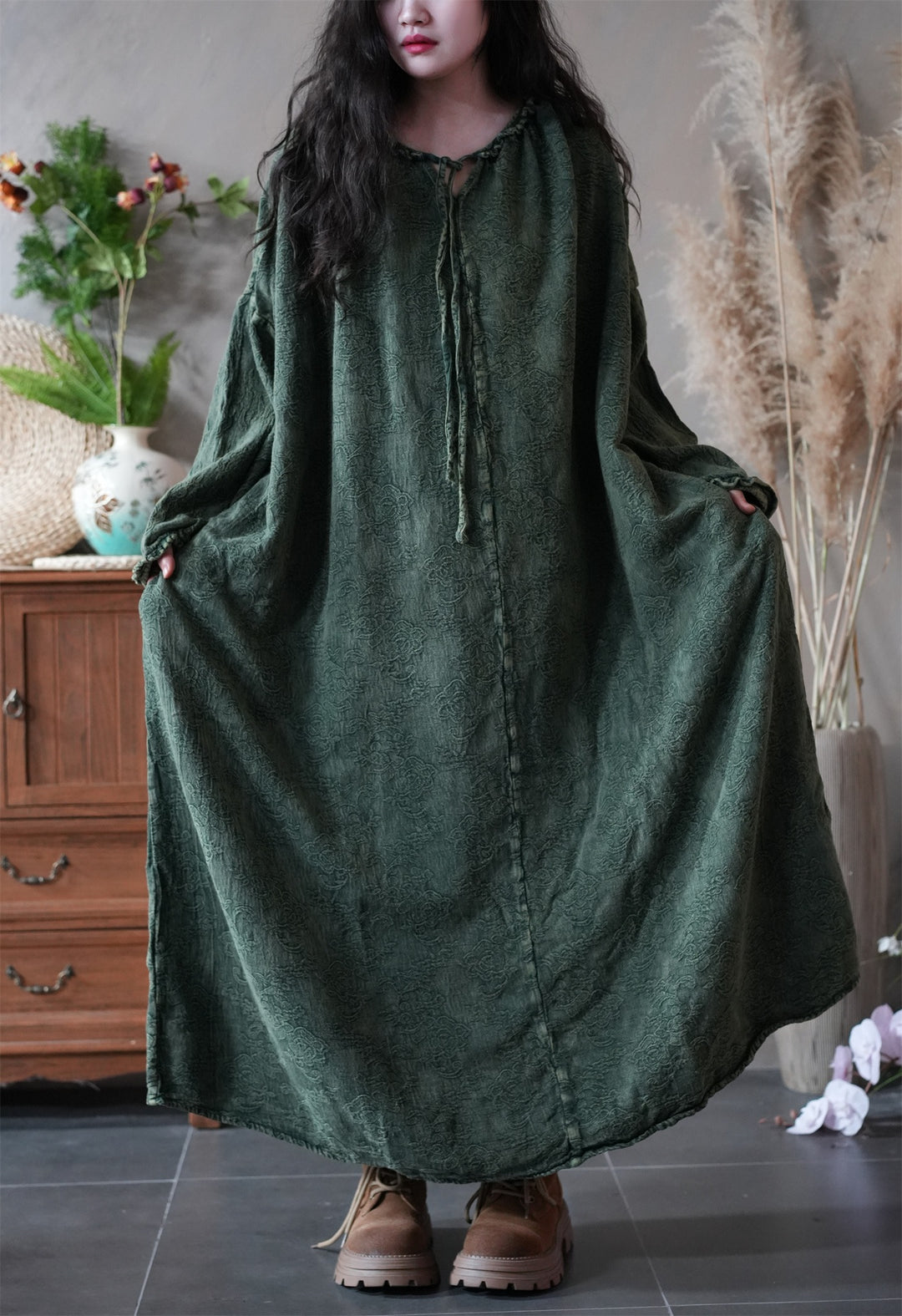 Autumn Women's Linen Oversized Maxi Dress