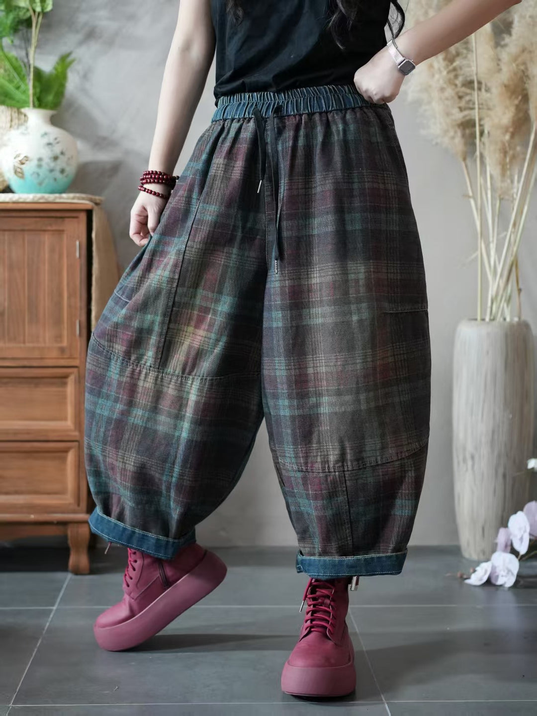 Autumn Plaid Harem Pants for Women