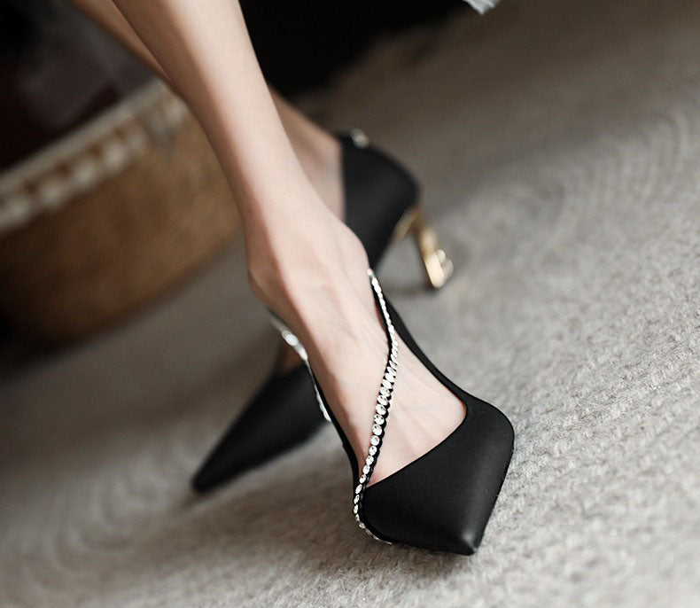 Mid-Heel Pointed-Toe Leather Shoes for Women