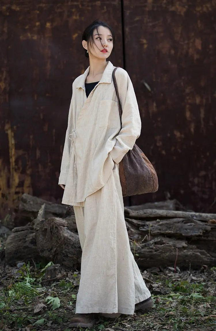 women tops Vintage Lace-up Linen Cardigan with Retro Style-Women's Shirt-Thebesttailor-Thebesttailor