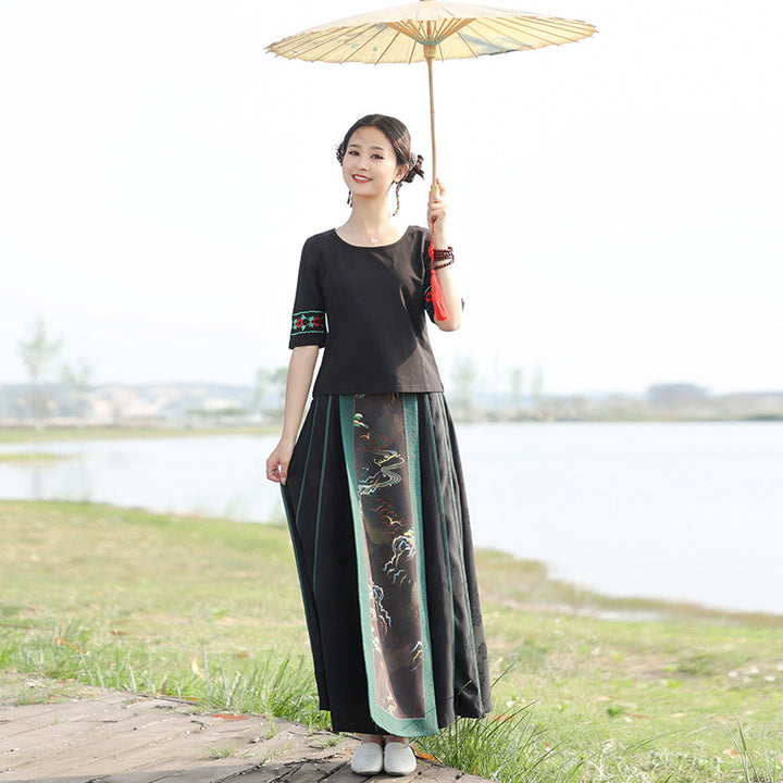 Chinese Style Horse Face Swing Skirt