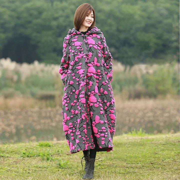 Retro Jacquard Wool Hooded Cardigan Coat for Women-Women's coat-Thebesttailor-Thebesttailor