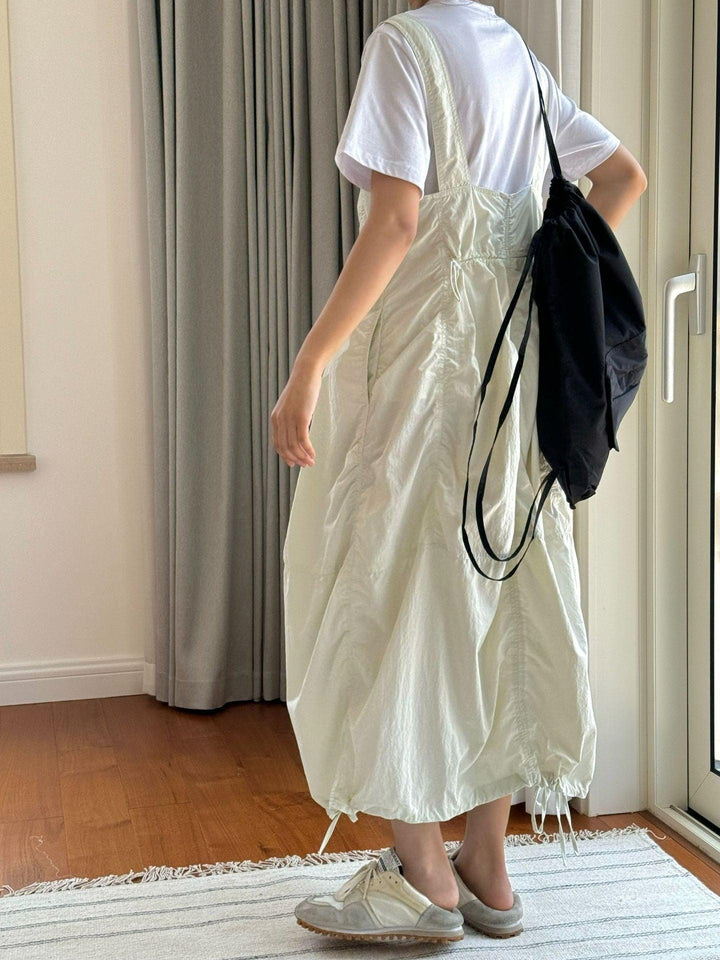 Summer casual drawstring pleated overalls dress workwear dress Thebesttailor