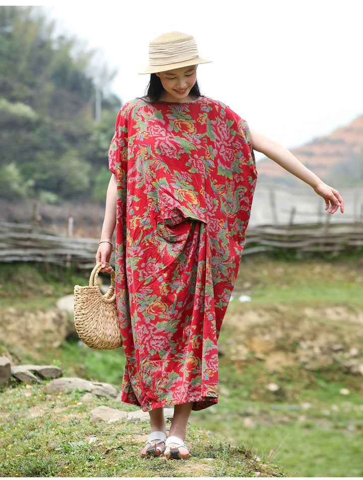 Cotton Print Boho Summer Short Sleeve Dress by Thebesttailor