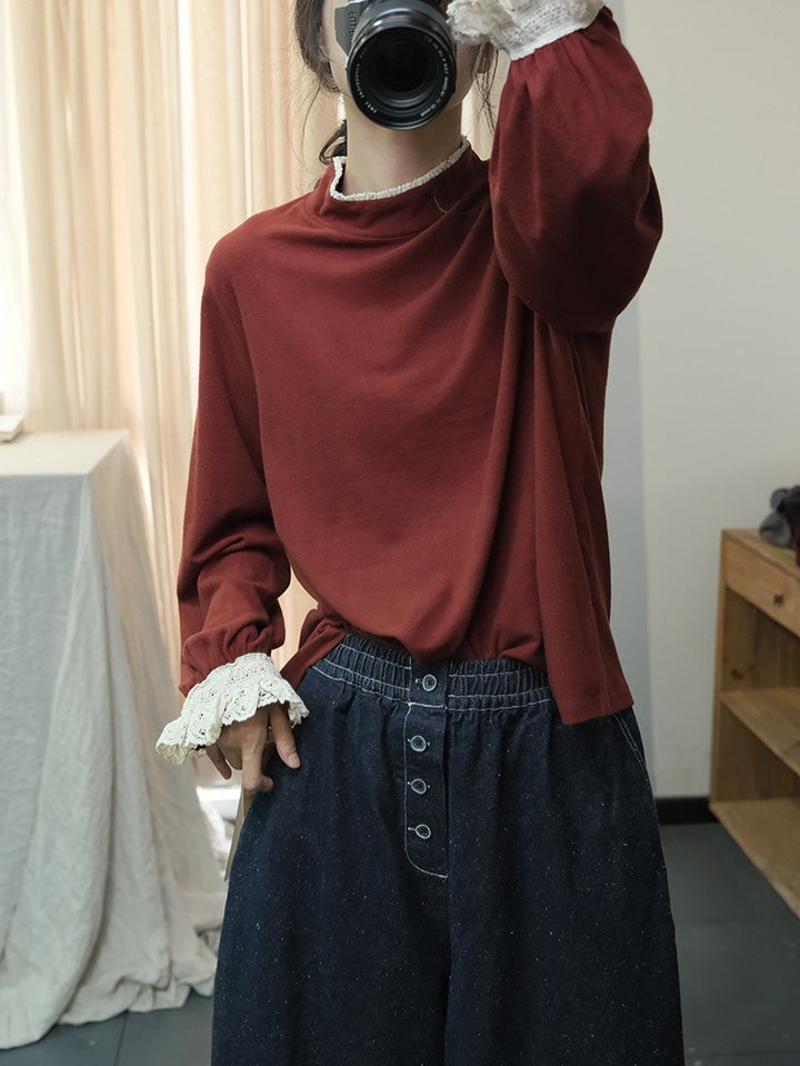 Fall Cropped Cotton Long Sleeve Pullover For Women