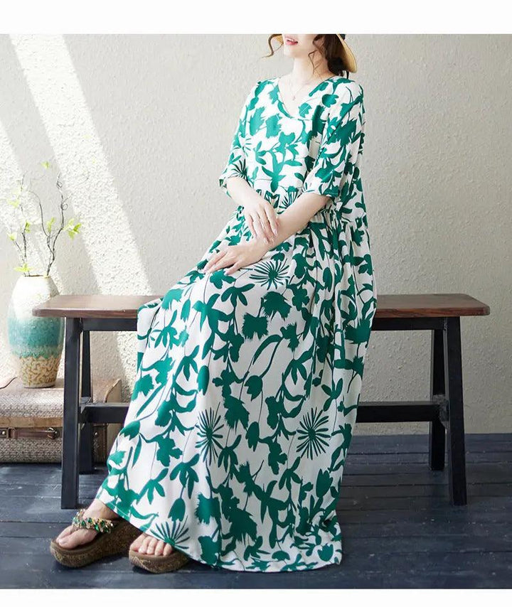 Retro Maxi Dress for Women Vibe Cotton Maxi Dress in Artistic Print-Women's dress-Thebesttailor-Thebesttailor