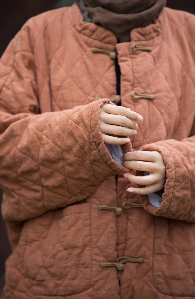 Retro Women's Long Sleeve Linen Padded Winter Coat-Women's coat-Thebesttailor-Thebesttailor