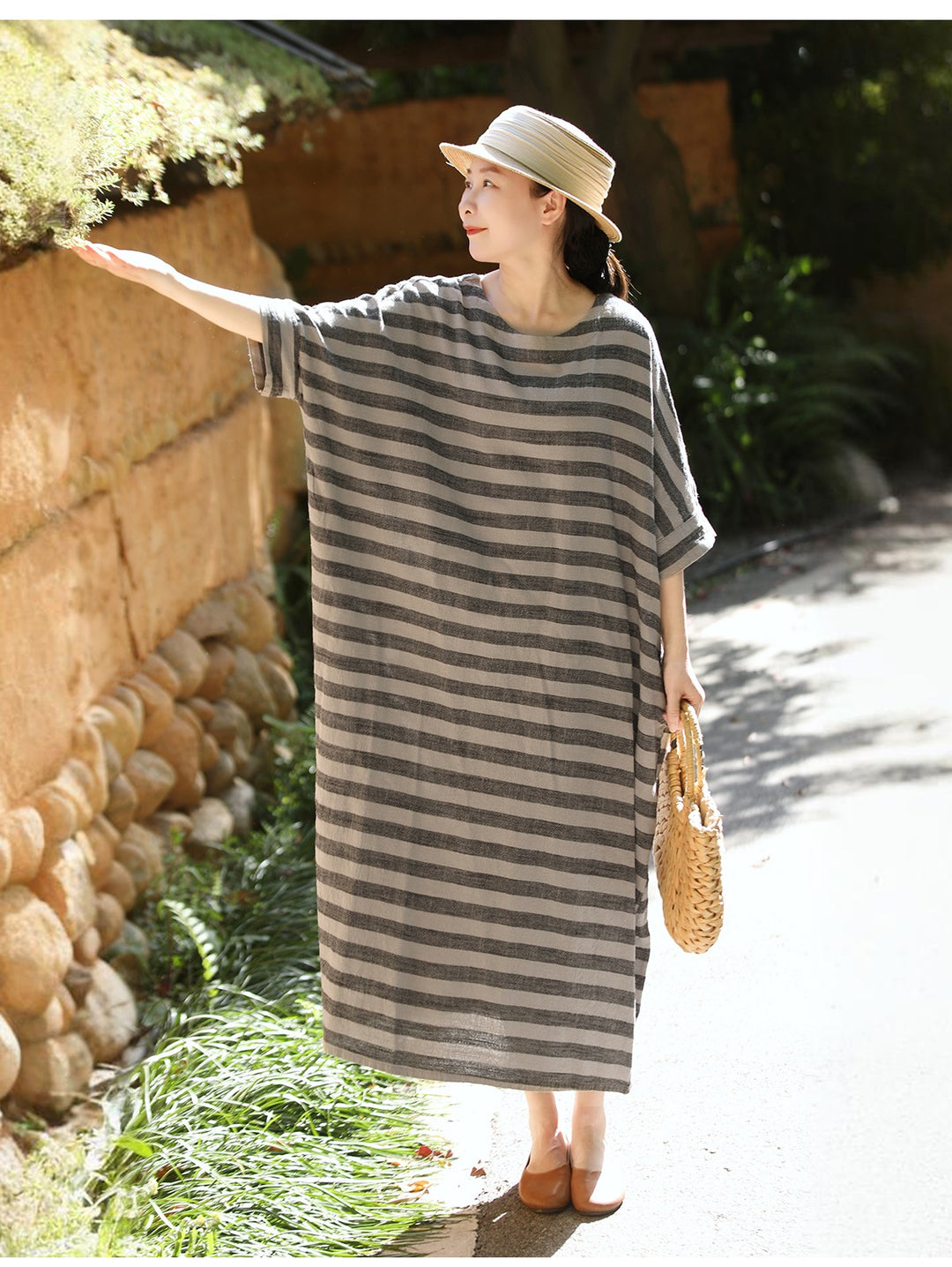 Summer Linen Oversized Striped Dress for Women