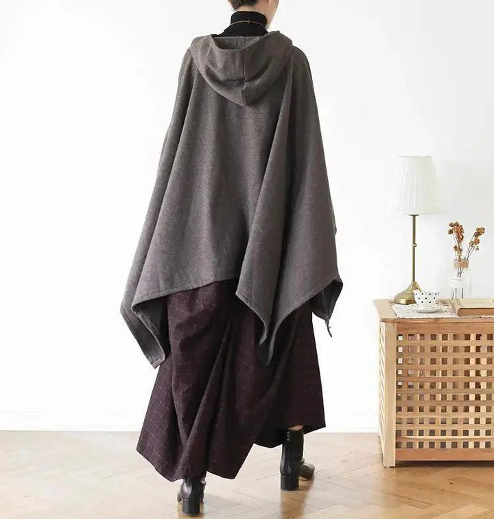 Women's Hooded Cape Asymmetric Long Cape Coat-Women's coat-Thebesttailor-Thebesttailor