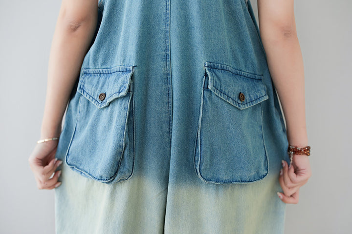 Summer Casual Blue Gradient Color Overalls for Women