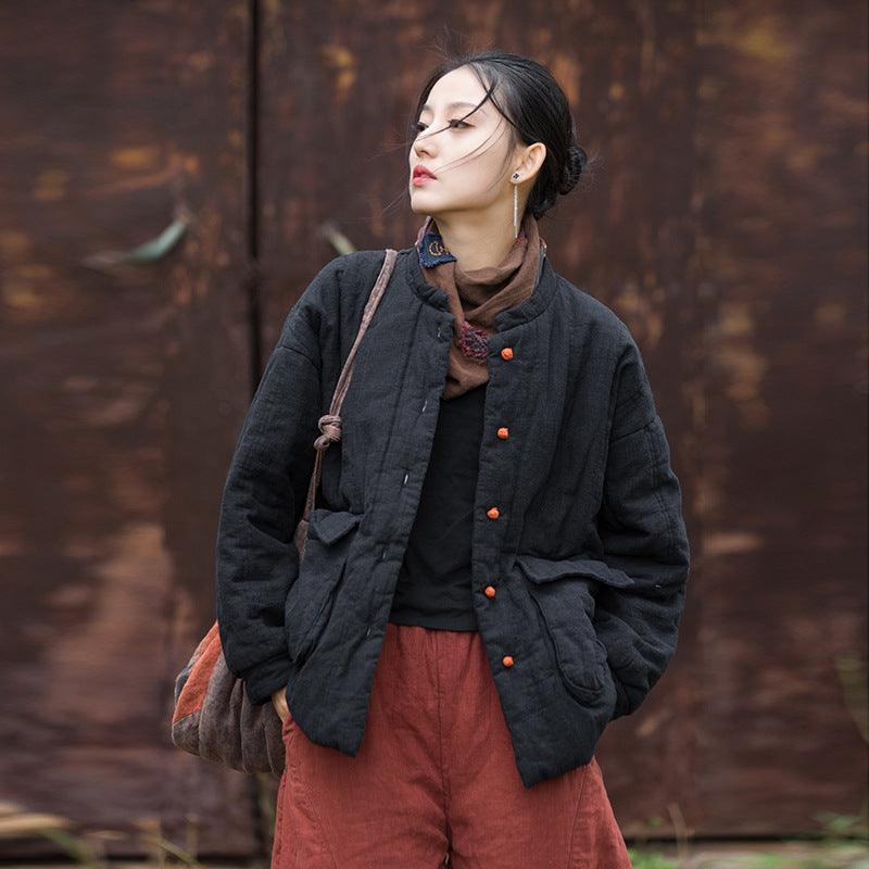 Linen Cotton Long Sleeve Quilted Jacket for Women by Thebesttailor