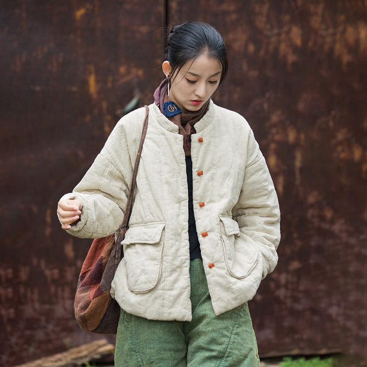 Linen Cotton Long Sleeve Quilted Jacket for Women-Women's coat-Thebesttailor-One size-linen color-Linen-Thebesttailor