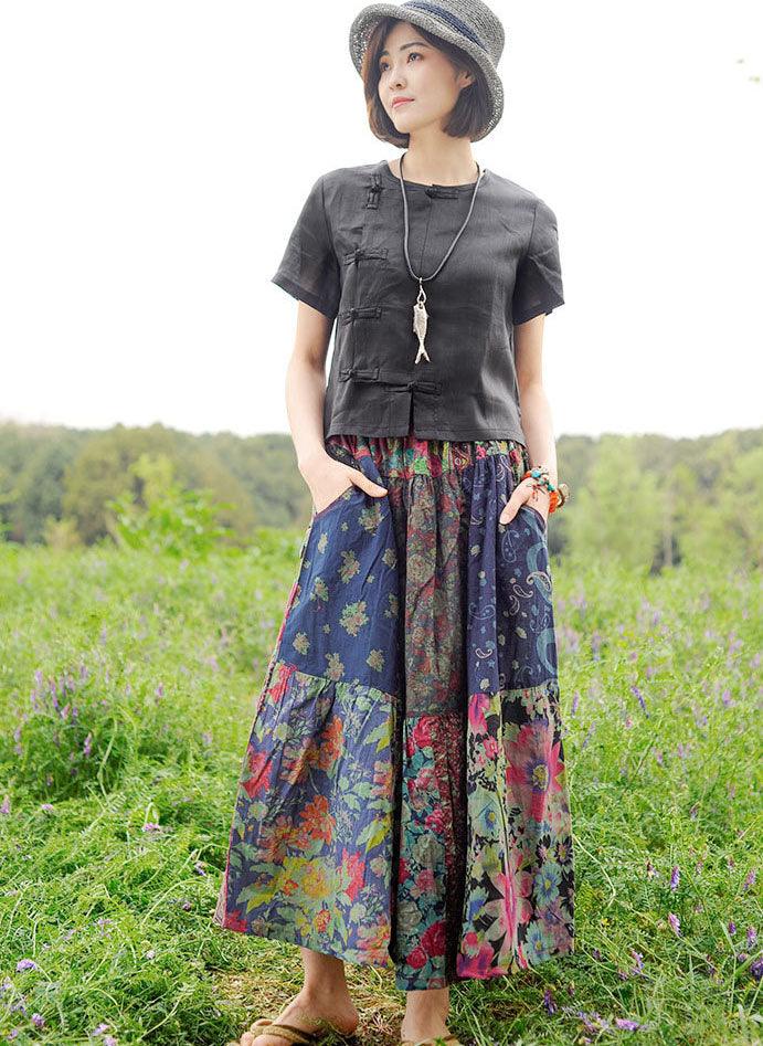 Red Boho Cotton A-Line Skirt with Pockets for Women-Women's Skirts-Thebesttailor-Thebesttailor