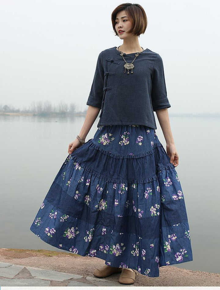 Bohemian Chic Long Denim Skirt for Free-Spirited Women-Women's Skirts-Thebesttailor-Thebesttailor