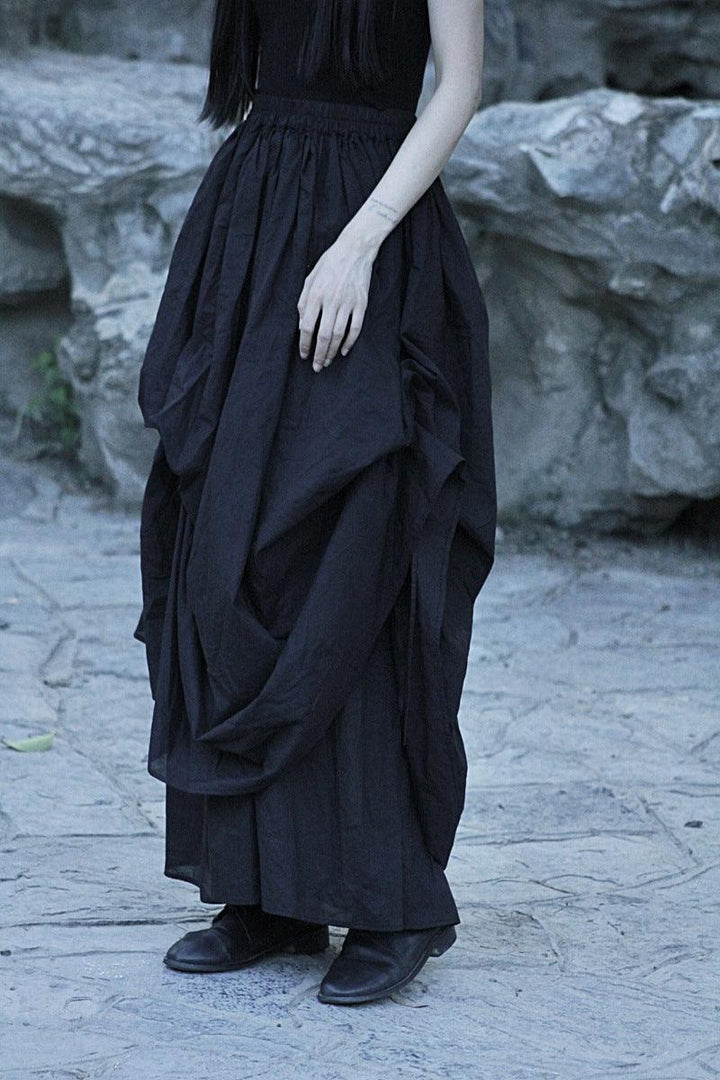 Women's Asymmetric Linen Gothic Maxi Skirt - Avantgarde A-line Long Party Skirt-Women's pants-Thebesttailor-Thebesttailor