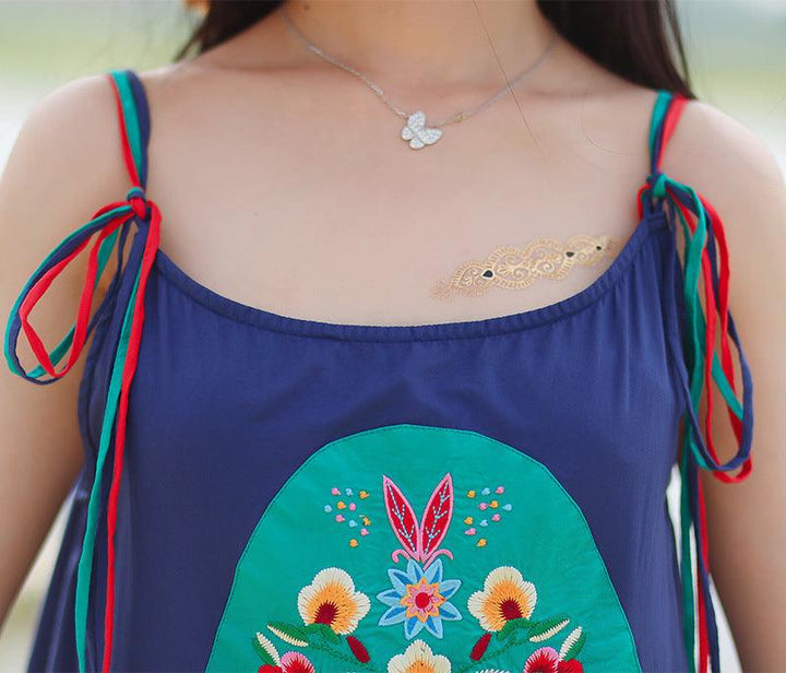 Bohemian Embroidered Sling Maxi Dress for Casual Beach Wear-Women's dress-Thebesttailor-Thebesttailor