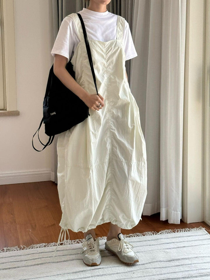 Summer casual drawstring pleated overalls dress workwear dress Thebesttailor