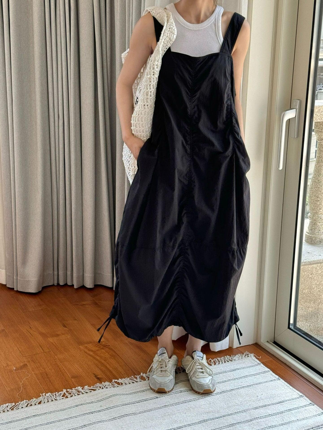 Summer casual drawstring pleated overalls dress workwear dress Thebesttailor
