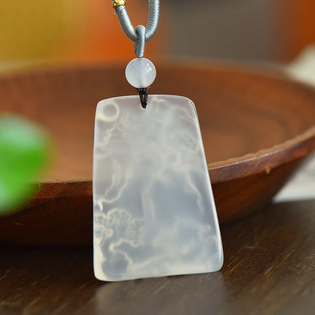 Natural ice chalcedony landscape pendant for women
