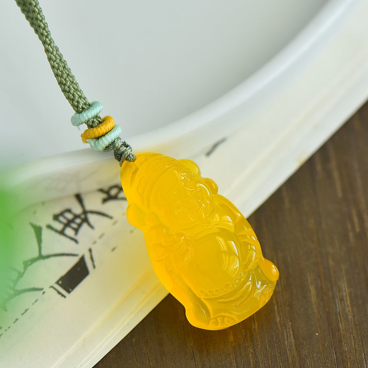 Yellow Chalcedony Fortune Pendant Necklace Amulet for Women