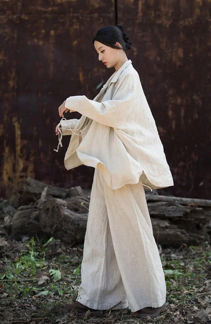 women tops Vintage Lace-up Linen Cardigan with Retro Style-Women's Shirt-Thebesttailor-Thebesttailor