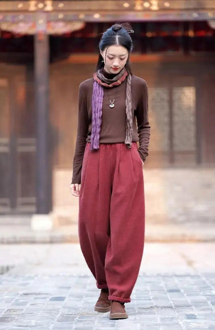 spring pants for women Loose Boho Vintage Linen Bloomers-Women's pants-Thebesttailor-Thebesttailor