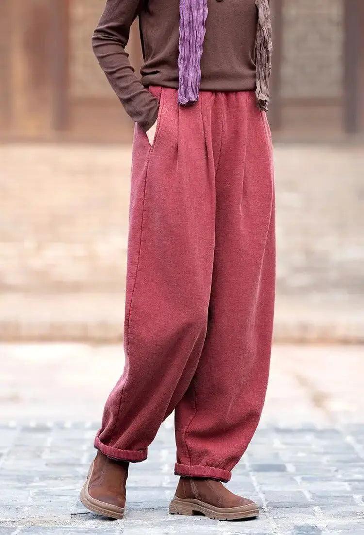 spring pants for women Loose Boho Vintage Linen Bloomers-Women's pants-Thebesttailor-One size-Red-Linen-Thebesttailor