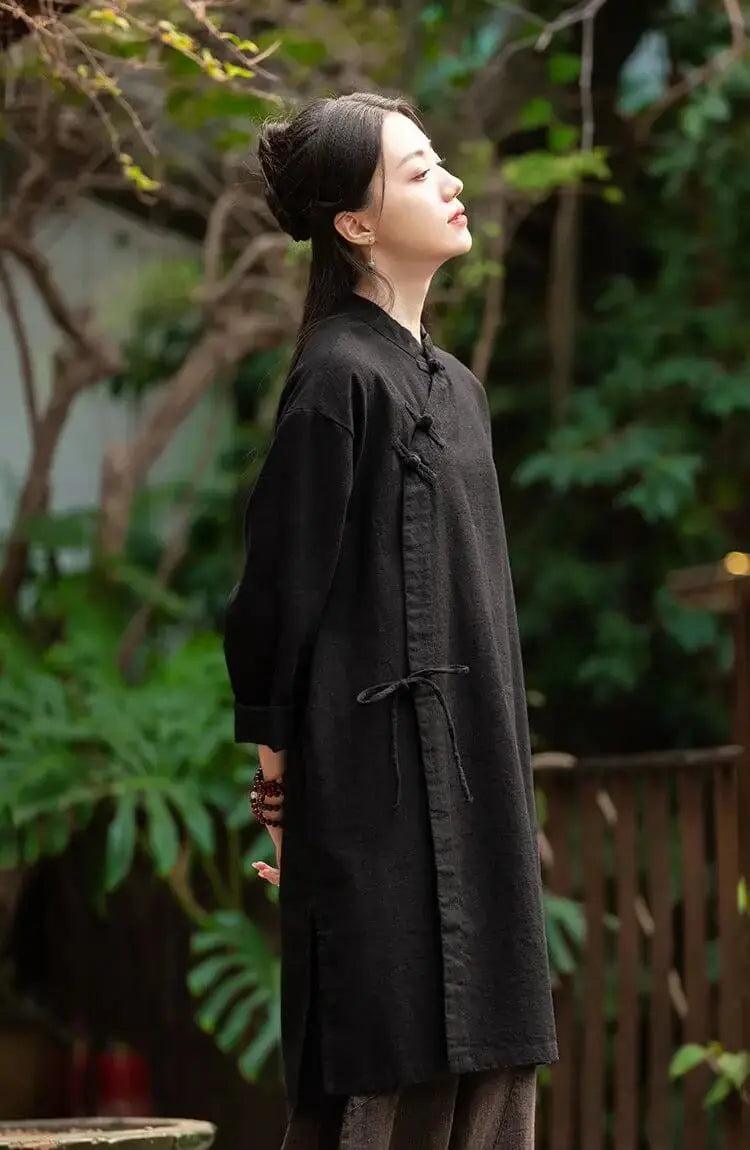 Shirt dress for women Linen Vintage top and Robe Dress-Women's dress-Thebesttailor-Thebesttailor