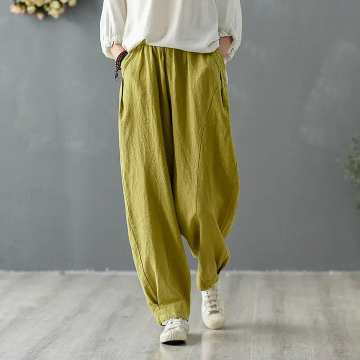 Vintage Summer Ginger Linen Tapered Women's Pants for Casual Wear-Women's pants-Thebesttailor-One size-Ginger yellow-Thebesttailor