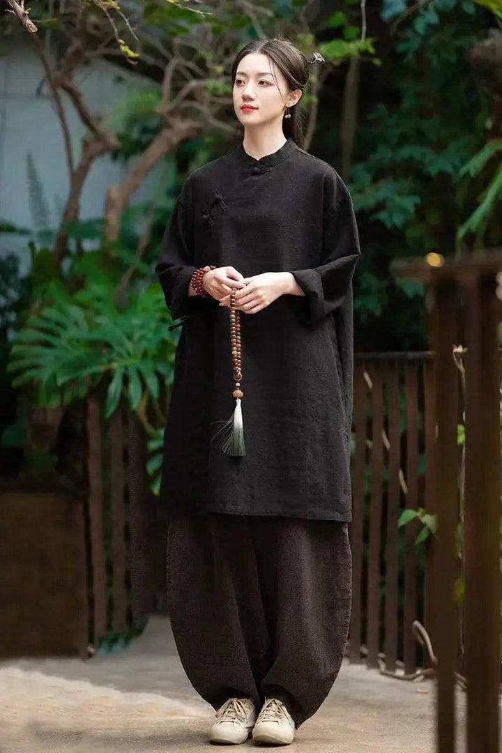 Shirt dress for women Linen Vintage top and Robe Dress-Women's dress-Thebesttailor-Thebesttailor