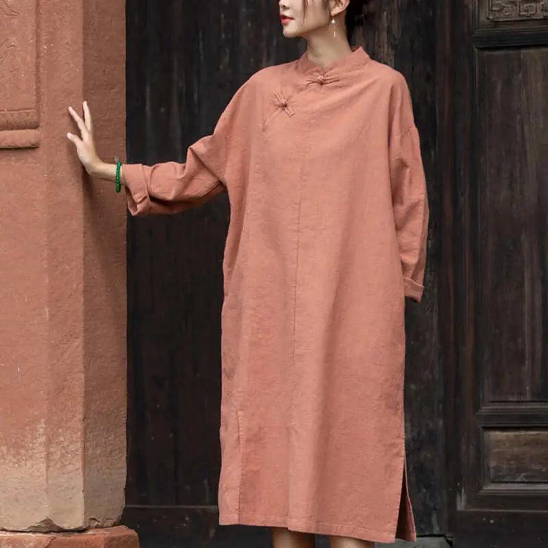 Linen Maxi Dress with Sleeves 