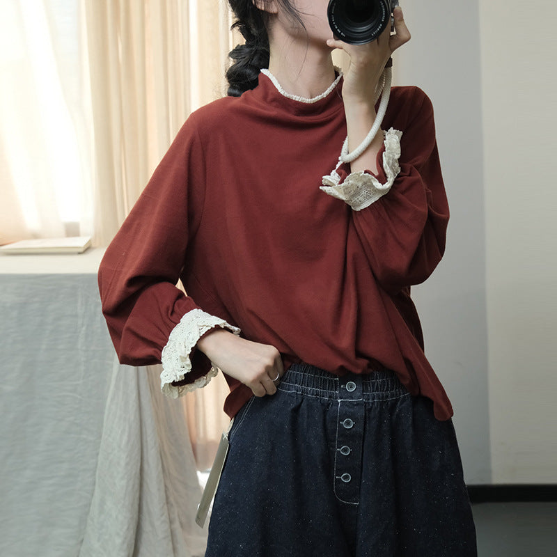 Fall Cropped Cotton Long Sleeve Pullover For Women