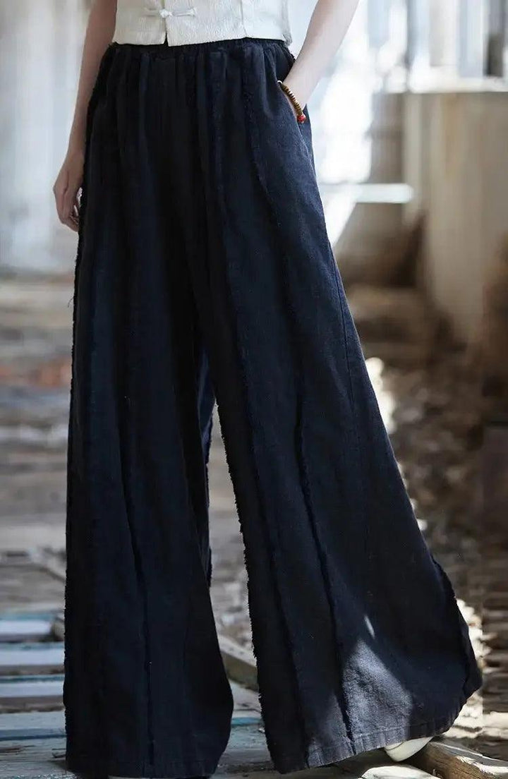 Women's Linen Pants Culottes with Retro Wide Leg Style-Women's pants-Thebesttailor-Thebesttailor