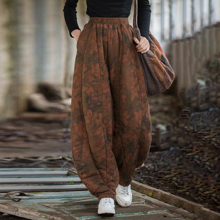 Linen Blend Winter Bloomers for Women - Loose Fit Thick Pants-Women's pants-Thebesttailor-One size-Brown-Linen-Thebesttailor