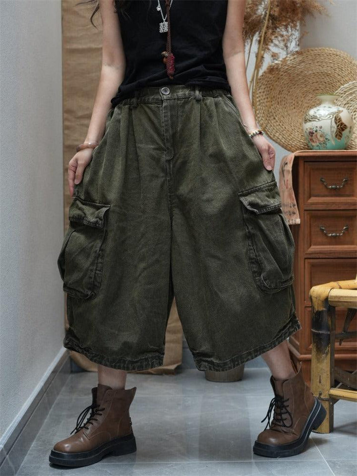 Stylish large pockets loose casual overalls retro Stir-Fried Color jeans perfect for summer wear and comfort.