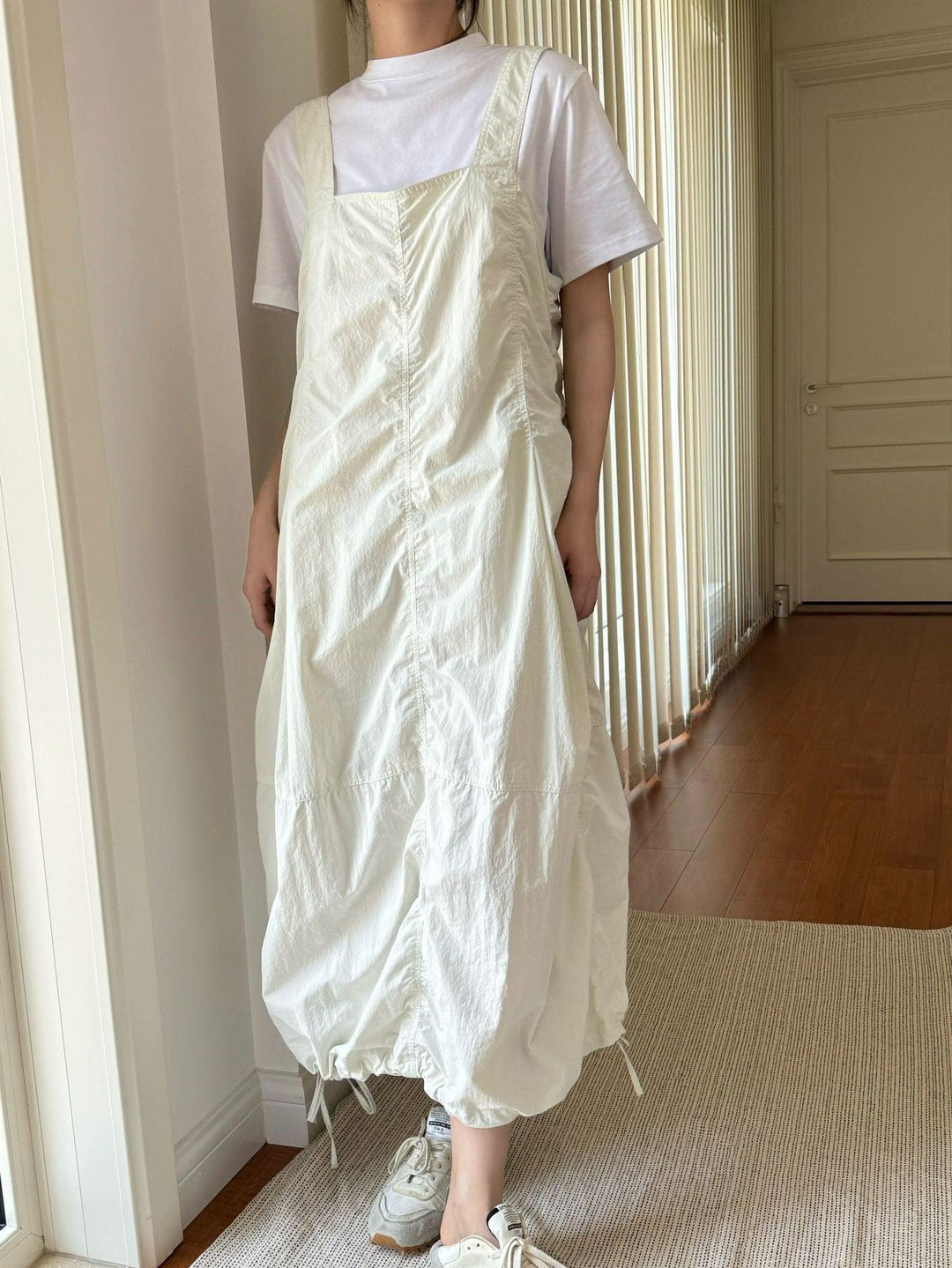 Summer casual drawstring pleated overalls dress workwear dress Thebesttailor