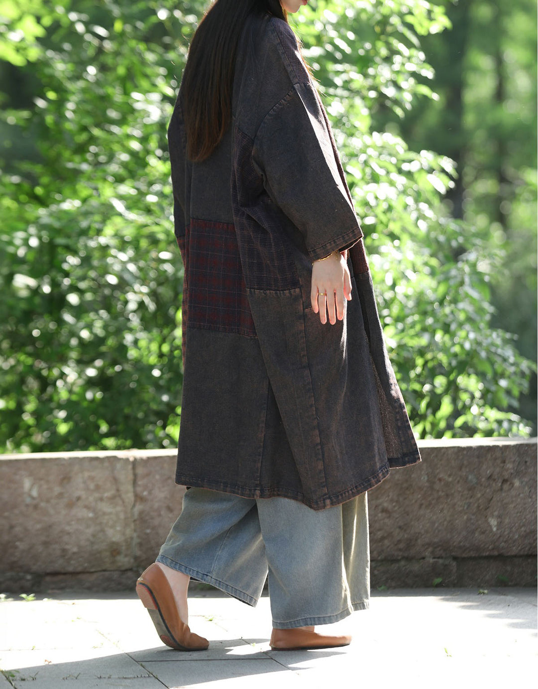 Autumn Cotton Patchwork Single-Breasted Trench Coat for Women