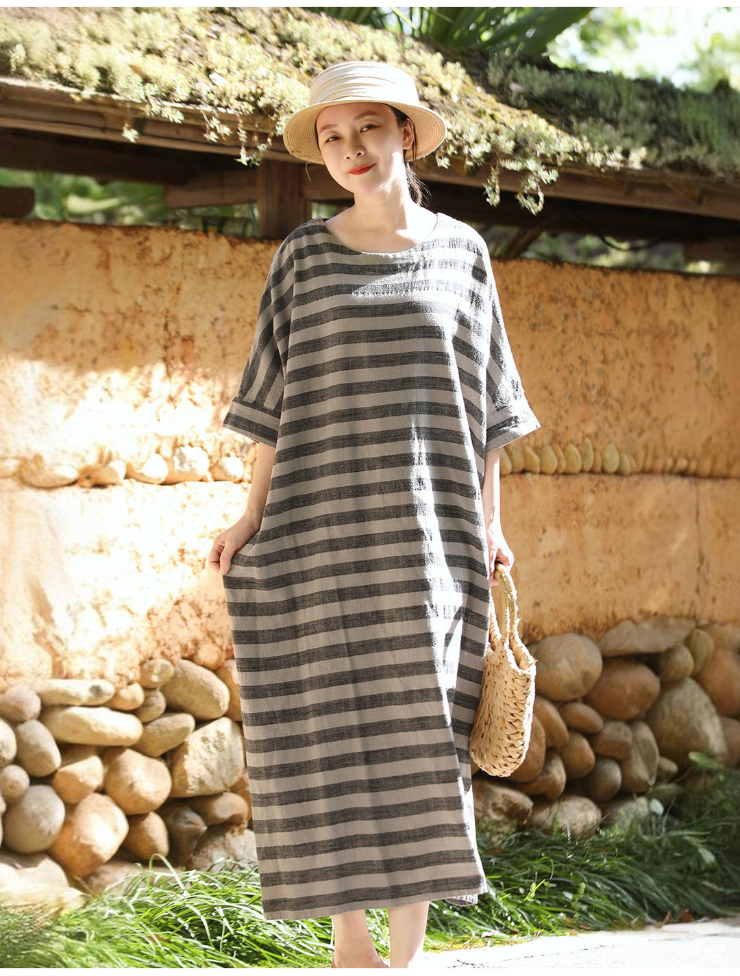 Summer Linen Oversized Striped Dress for Women