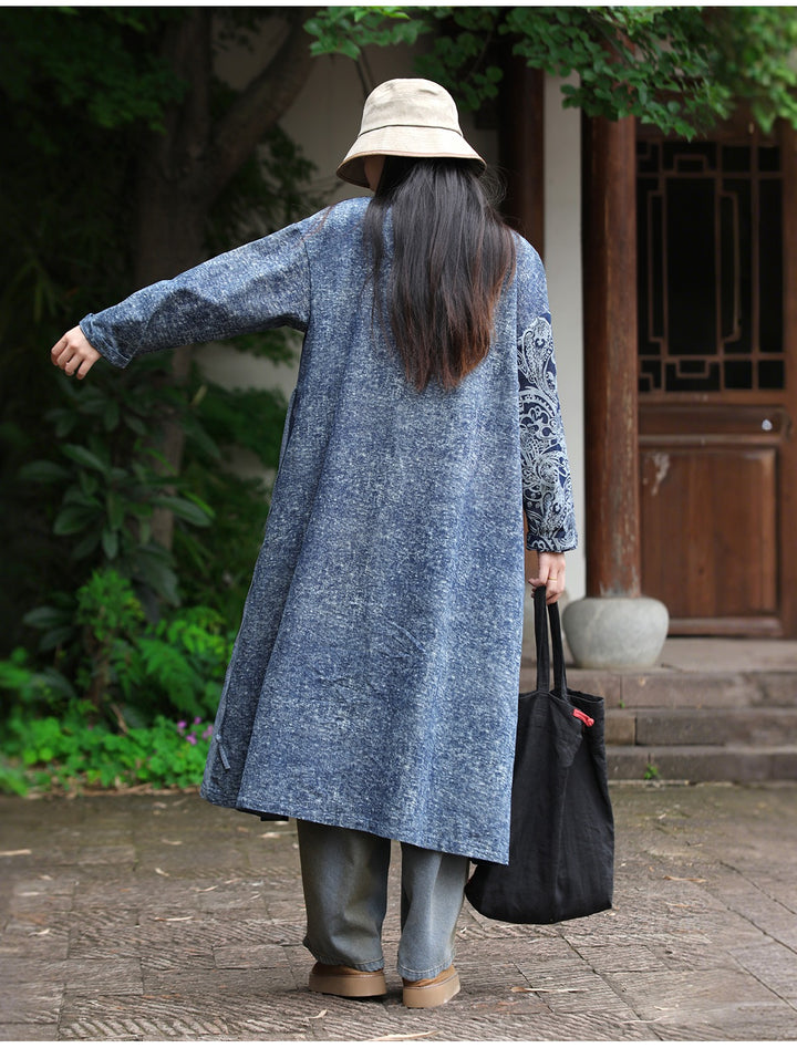 Autumn Indigo Dye Denim Cardigan With Printed Oversized by Thebesttailor