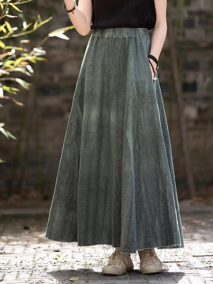 Swing Skirt Linen Maxi Skirt with Retro Pleats and Pockets-Women's Skirts-Thebesttailor-Thebesttailor
